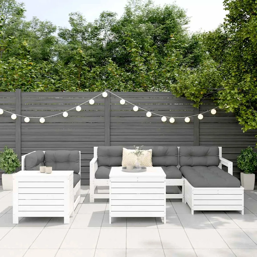 Salon de jardin 7 pcs blanc bois de pin massif - 3