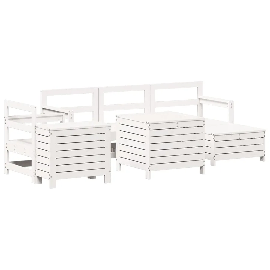 Salon de jardin 7 pcs blanc bois de pin massif - 2