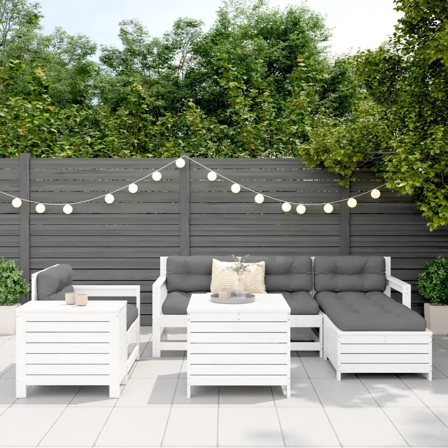 Salon de jardin 7 pcs blanc bois de pin massif - 3
