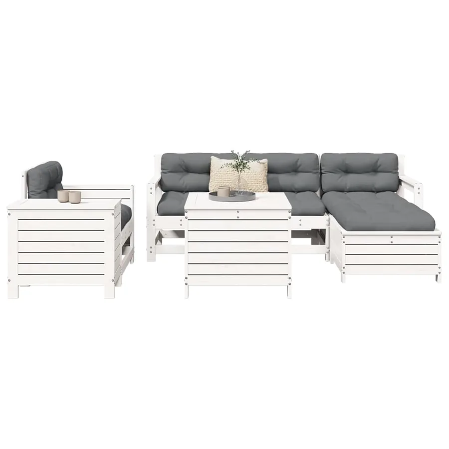 Salon de jardin 7 pcs blanc bois de pin massif