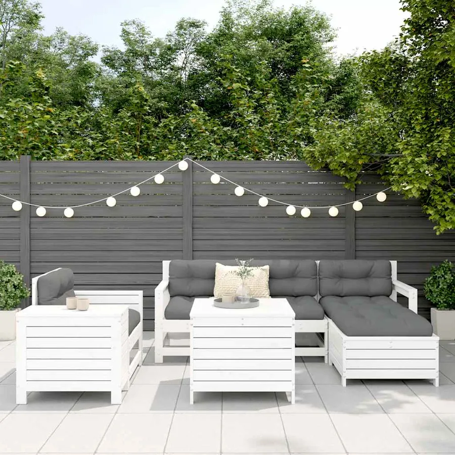 Salon de jardin 7 pcs blanc bois de pin massif - 3