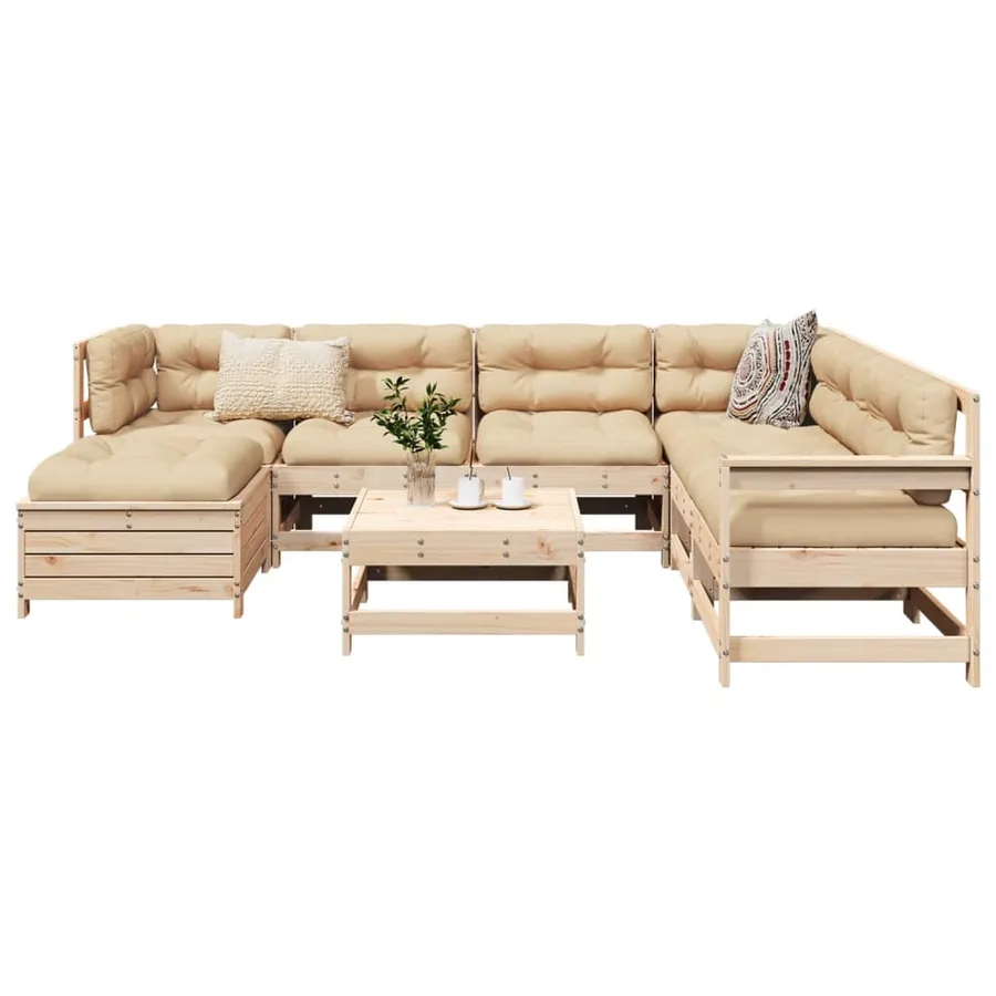 Salon de jardin 8 pcs bois de pin massif