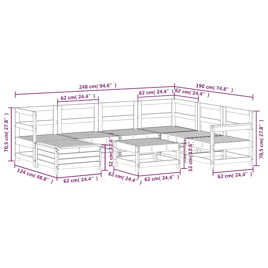 Salon de jardin 8 pcs bois de pin massif - 11