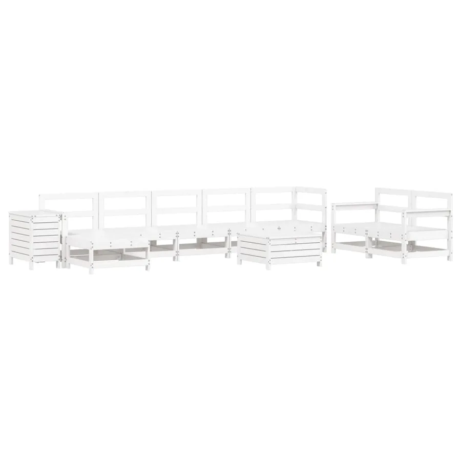 Salon de jardin 10 pcs blanc bois de pin massif - 2