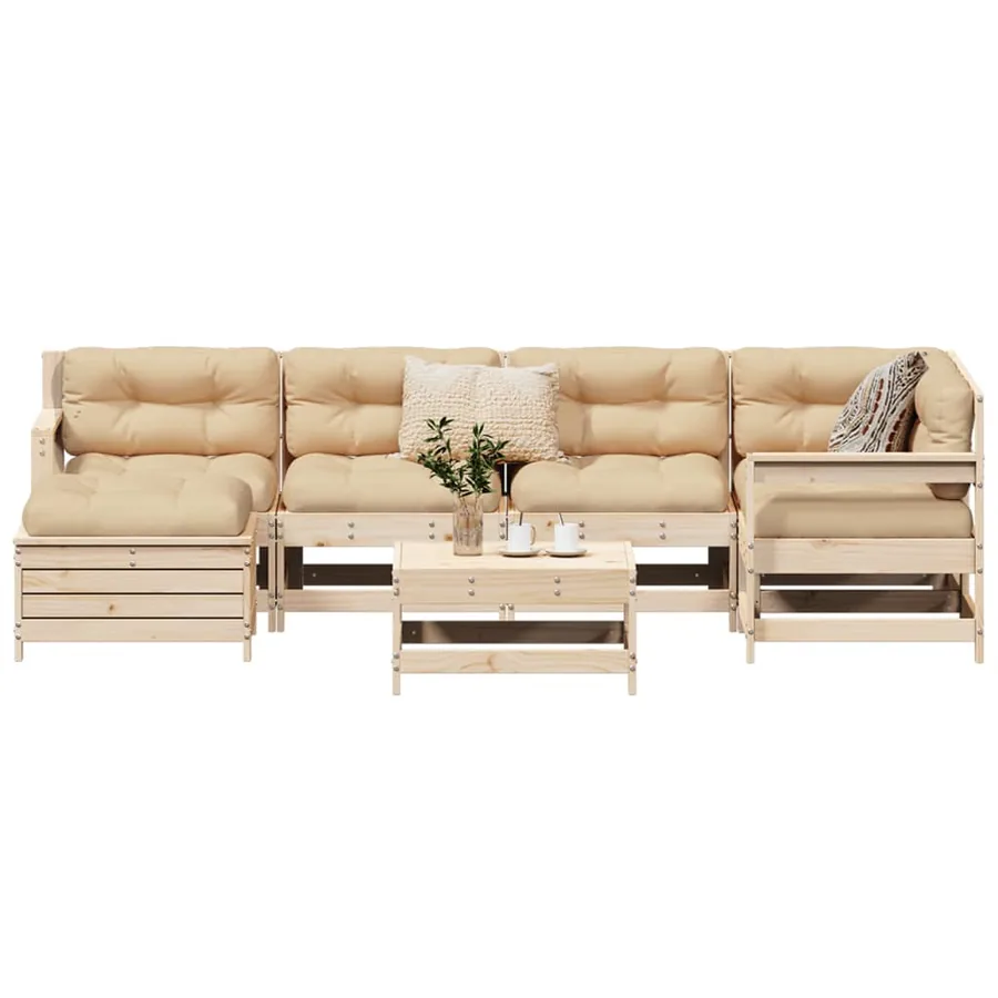 Salon de jardin 7 pcs bois de pin massif