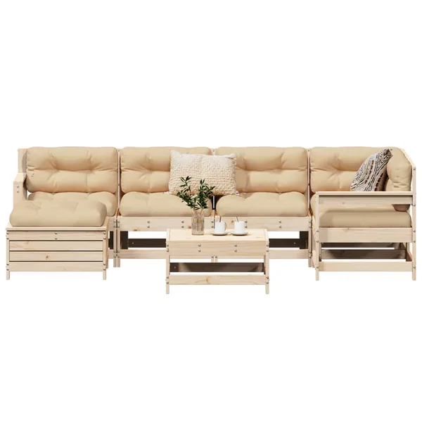Salon de jardin 7 pcs bois de pin massif