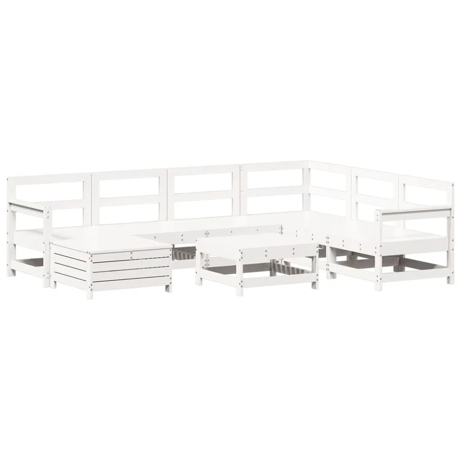 Salon de jardin 8 pcs blanc bois de pin massif - 2