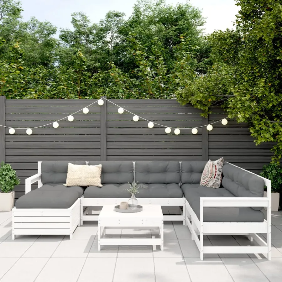 Salon de jardin 8 pcs blanc bois de pin massif - 3