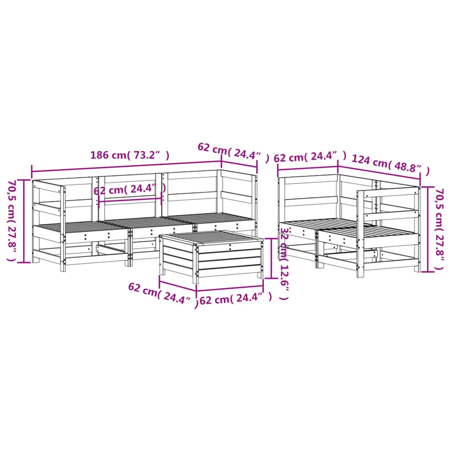 Salon de jardin 6 pcs bois de pin imprégné - 9