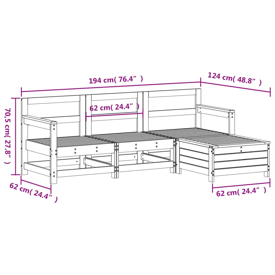 Salon de jardin 4 pcs bois de pin imprégné - 9