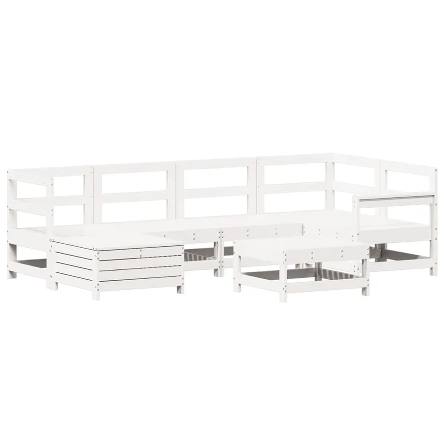 Salon de jardin 7 pcs blanc bois de pin massif - 2