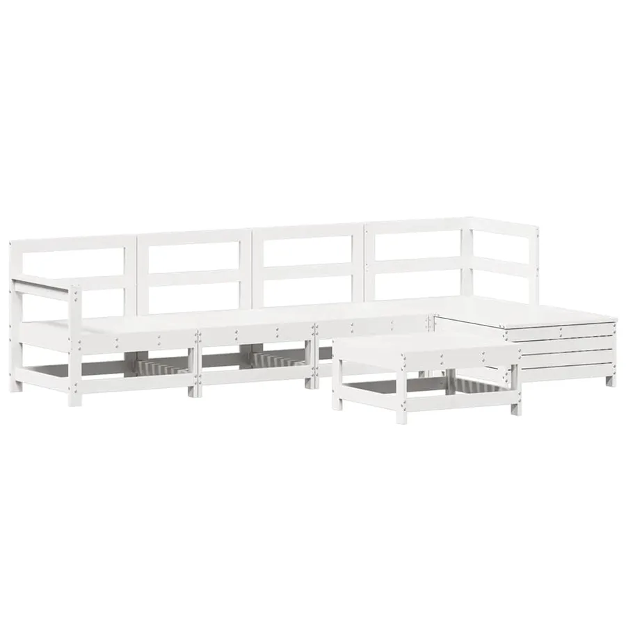 Salon de jardin 6 pcs blanc bois de pin massif - 2