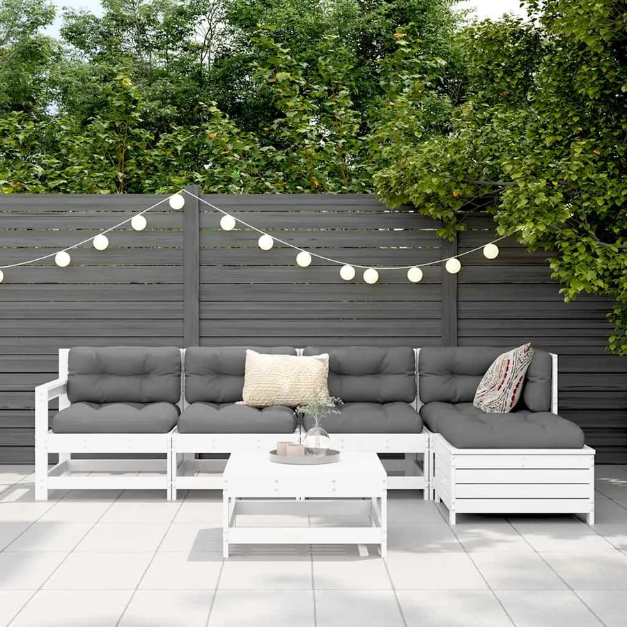 Salon de jardin 6 pcs blanc bois de pin massif - 3