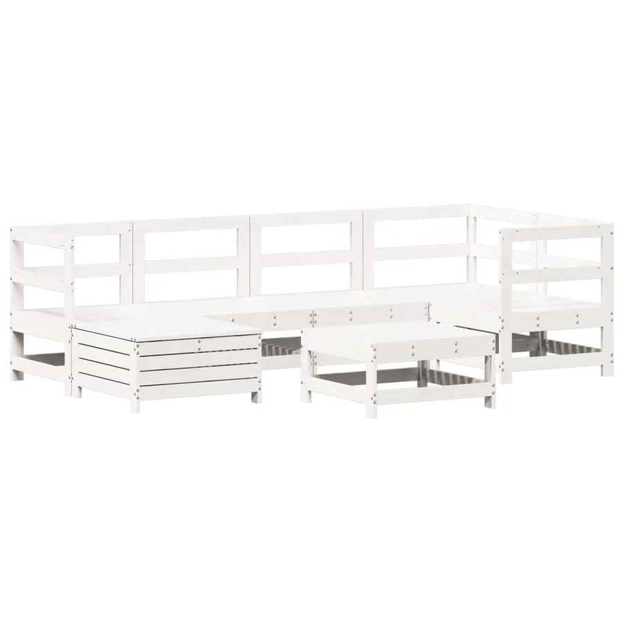 Salon de jardin 7 pcs blanc bois de pin massif - 2