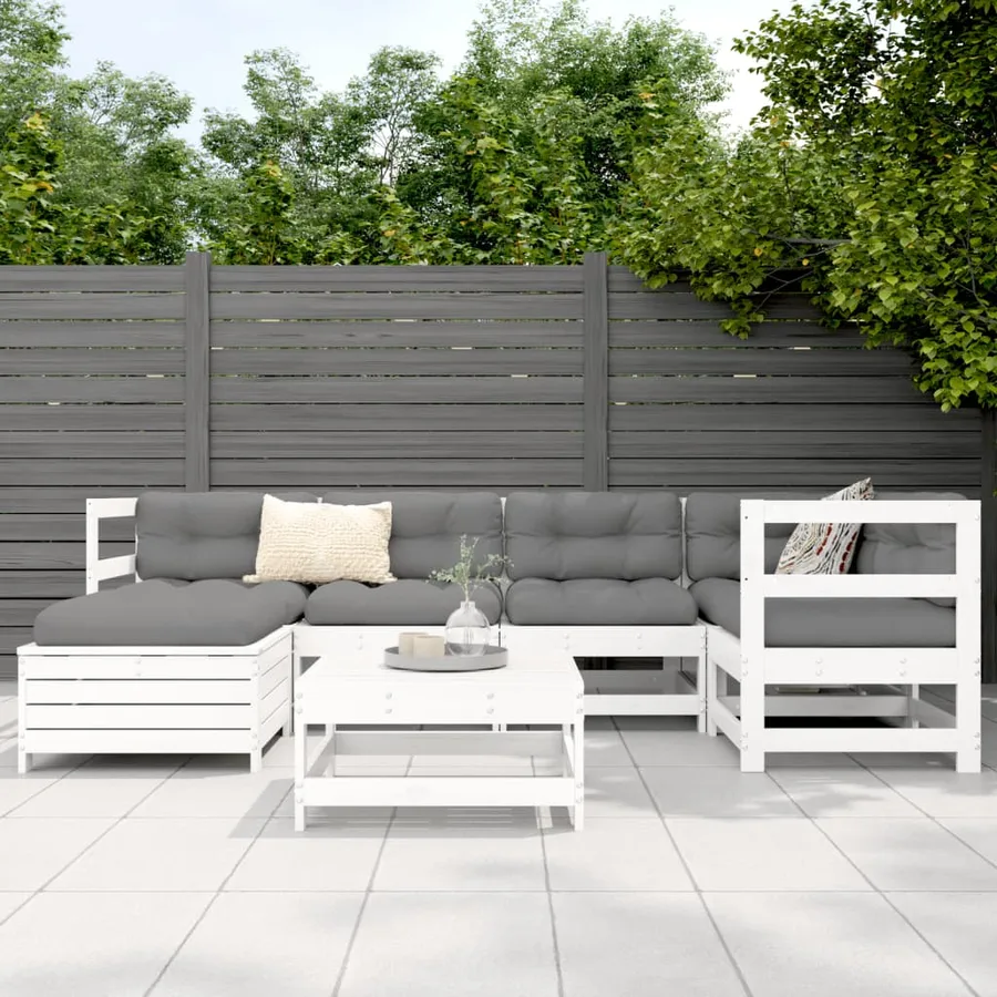 Salon de jardin 7 pcs blanc bois de pin massif - 3