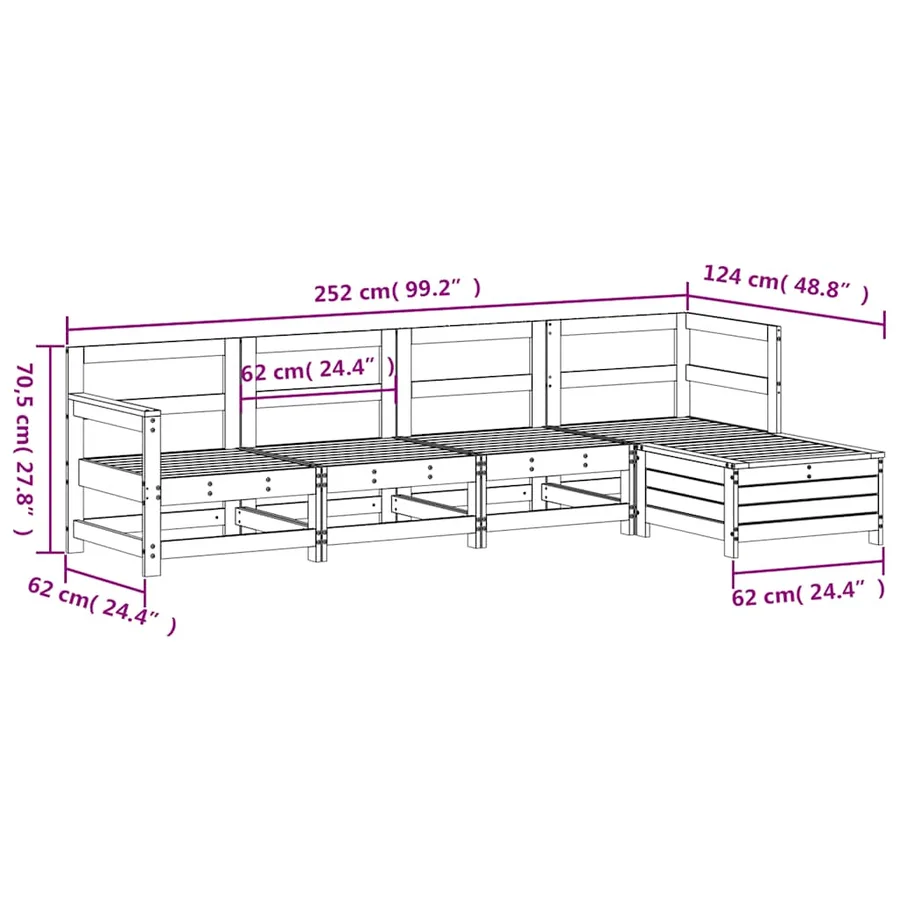 Salon de jardin 5 pcs blanc bois massif de pin - 10