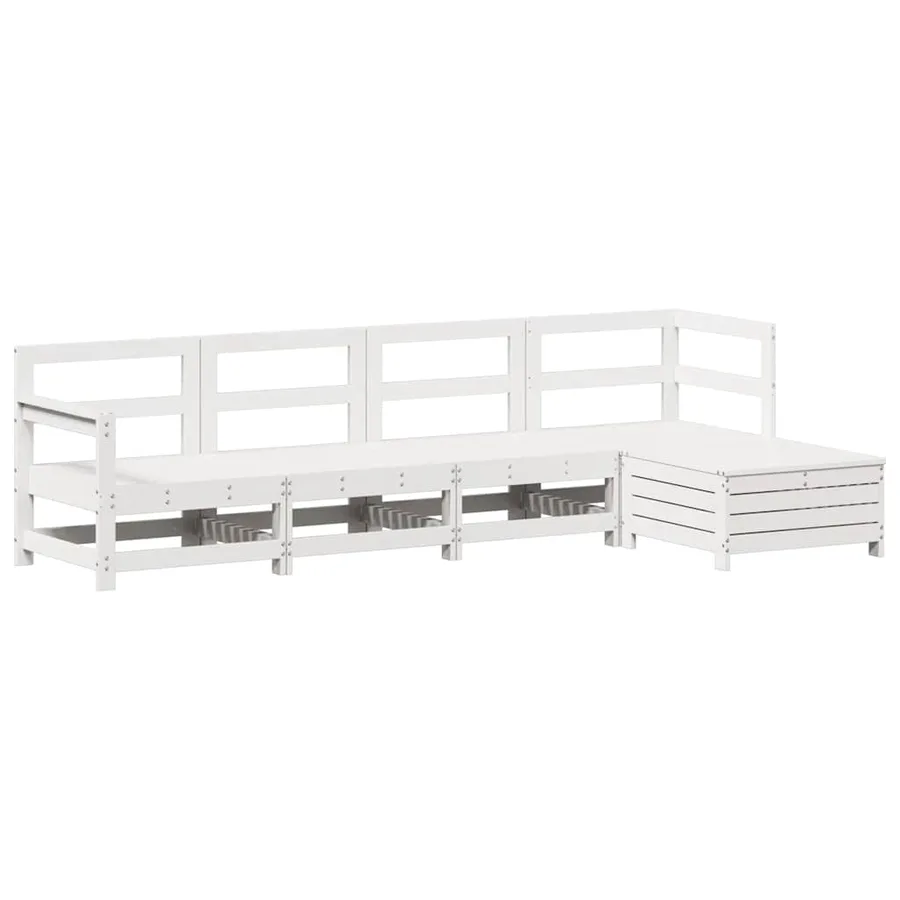 Salon de jardin 5 pcs blanc bois massif de pin - 2