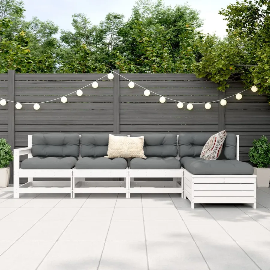 Salon de jardin 5 pcs blanc bois massif de pin - 3