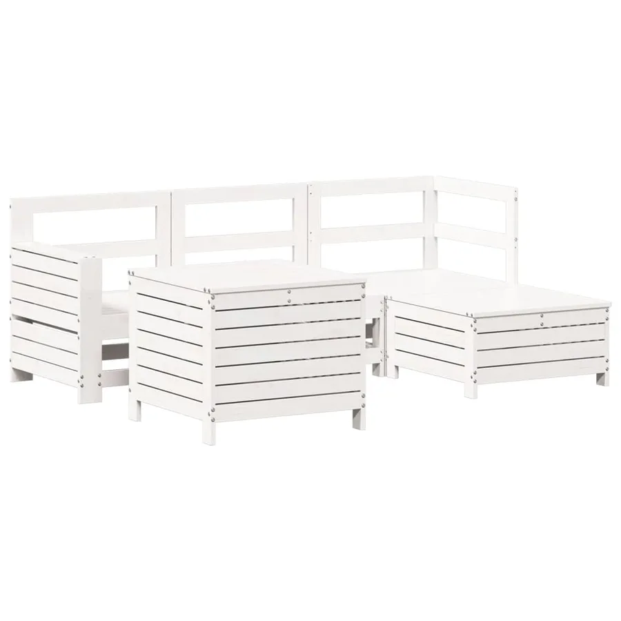 Salon de jardin 5 pcs blanc bois massif de pin - 2