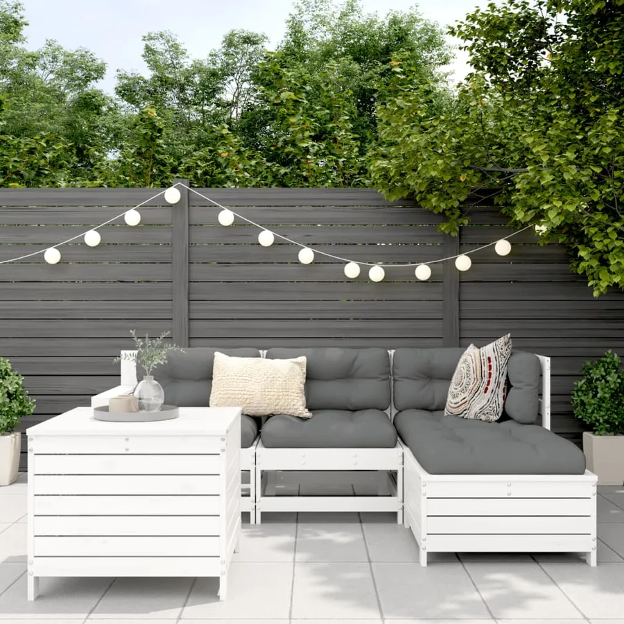 Salon de jardin 5 pcs blanc bois massif de pin - 3