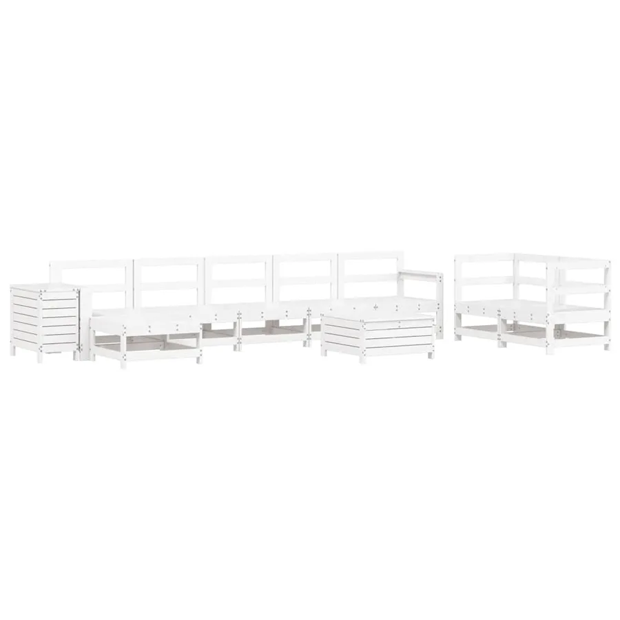 Salon de jardin 10 pcs blanc bois de pin massif - 2