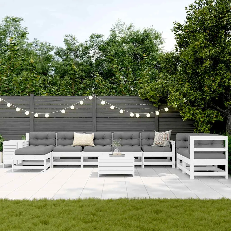 Salon de jardin 10 pcs blanc bois de pin massif - 3