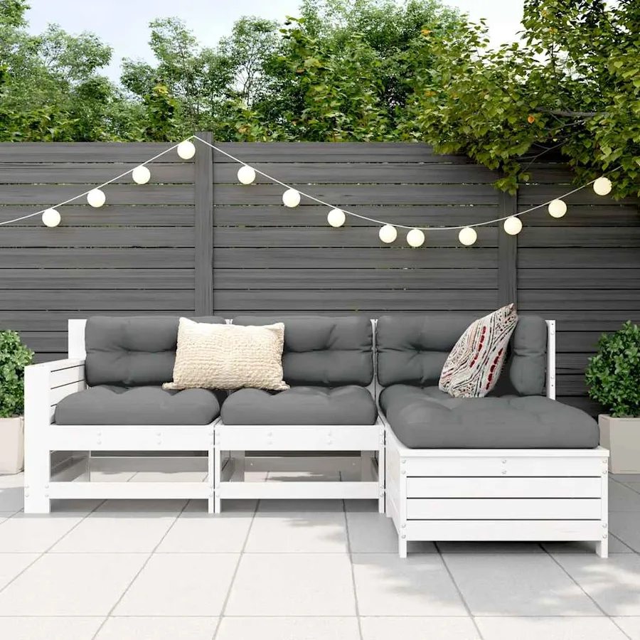 Salon de jardin 4 pcs blanc bois de pin massif - 3