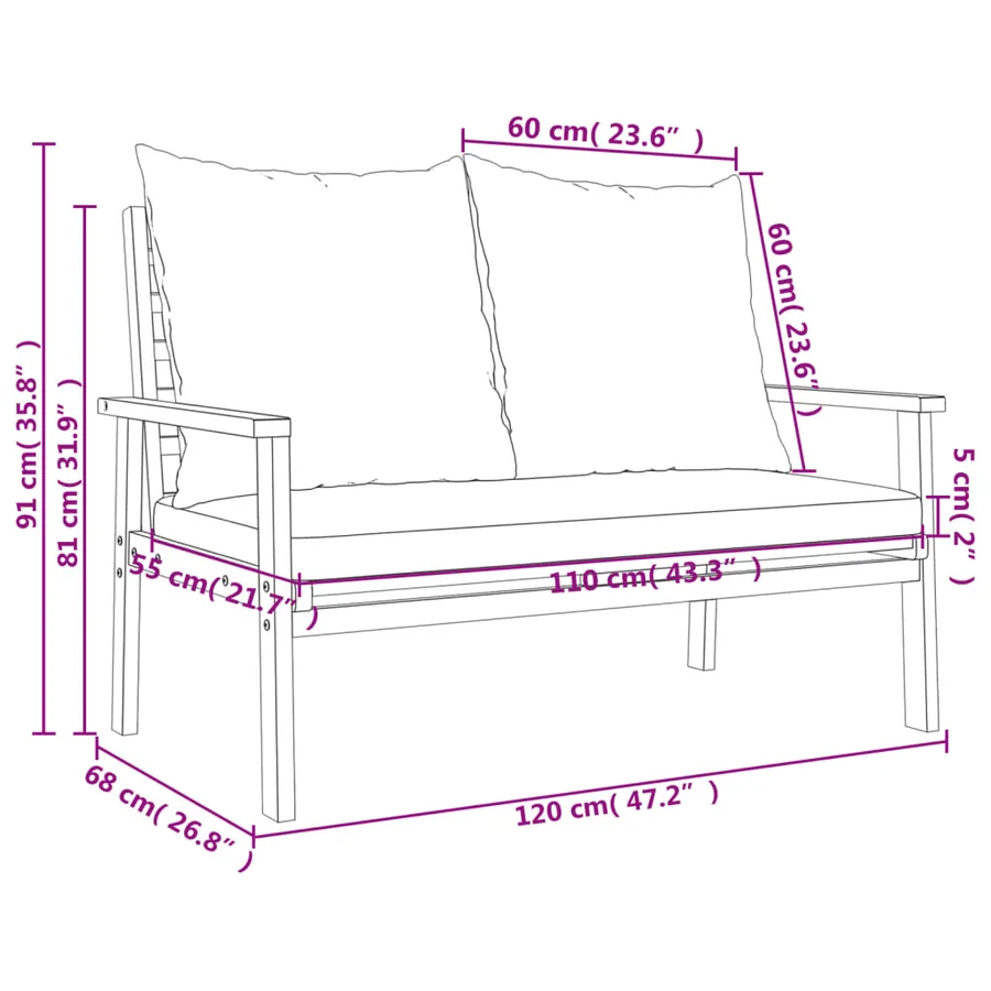Salon de jardin avec coussins 5 pcs Bois d'acacia solide - 14