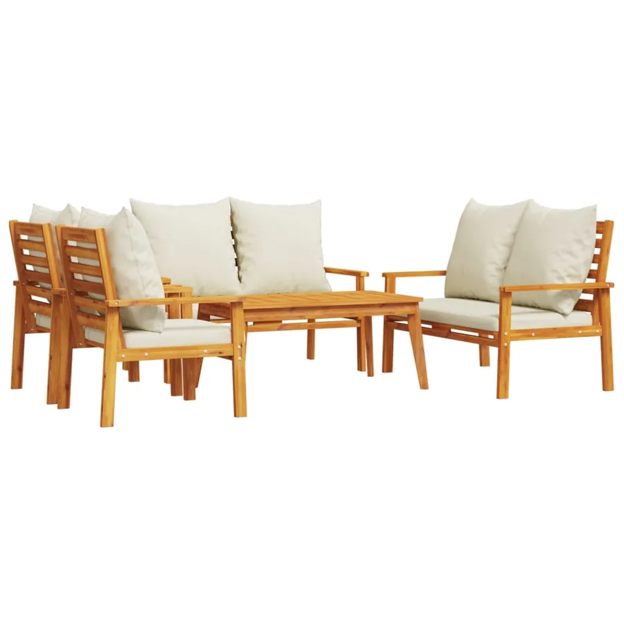Salon de jardin avec coussins 5 pcs Bois d'acacia solide - 2