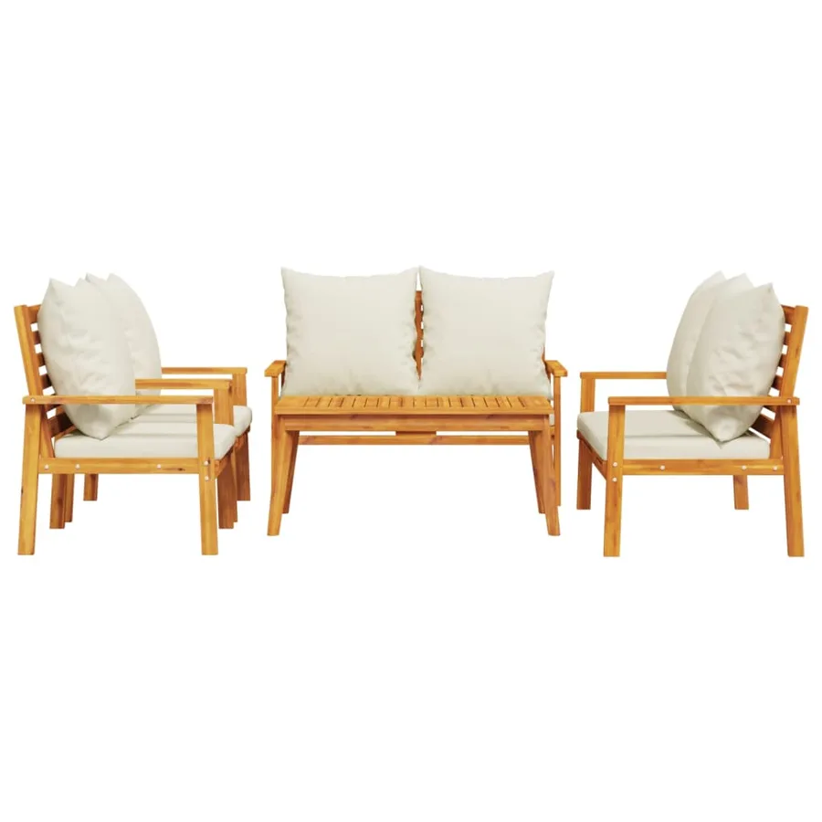 Salon de jardin avec coussins 5 pcs Bois d'acacia solide - 3