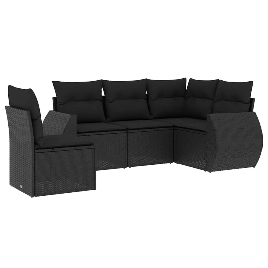 Salon de jardin 5 pcs avec coussins noir résine tressée - 2