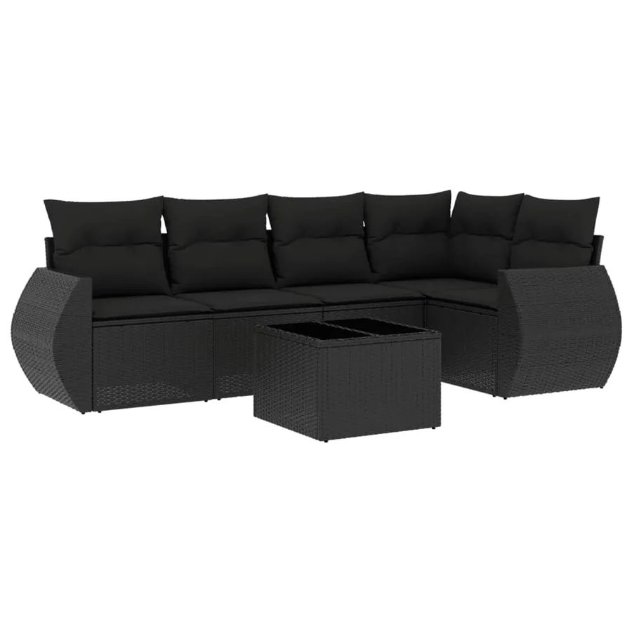 Salon de jardin 6 pcs avec coussins noir résine tressée - 2