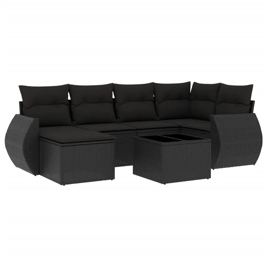 Salon de jardin 7 pcs avec coussins noir résine tressée 71 x 62 x 69 cm - 58,8 kg - 2