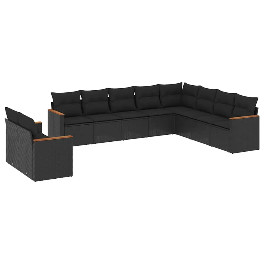 Salon de jardin 10 pcs avec coussins noir résine tressée - 2