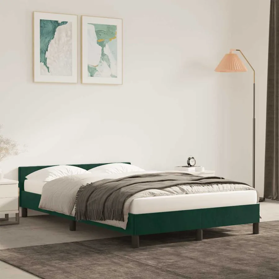 Cadre de lit sans matelas vert foncé 120x190 cm velours