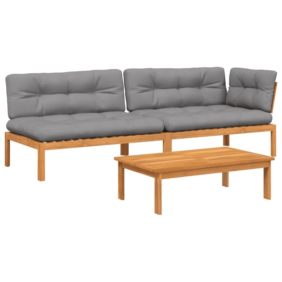 Salon palette de jardin avec coussins 3pcs bois d'acacia massif - 2