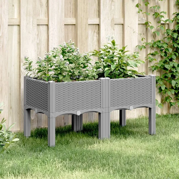 Jardinière avec pieds gris clair 80x40x42 cm PP