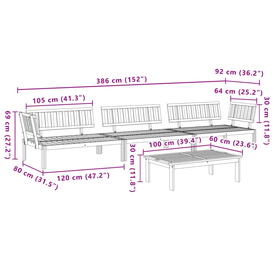 Salon palette de jardin 4 pcs bois d'acacia massif - 8