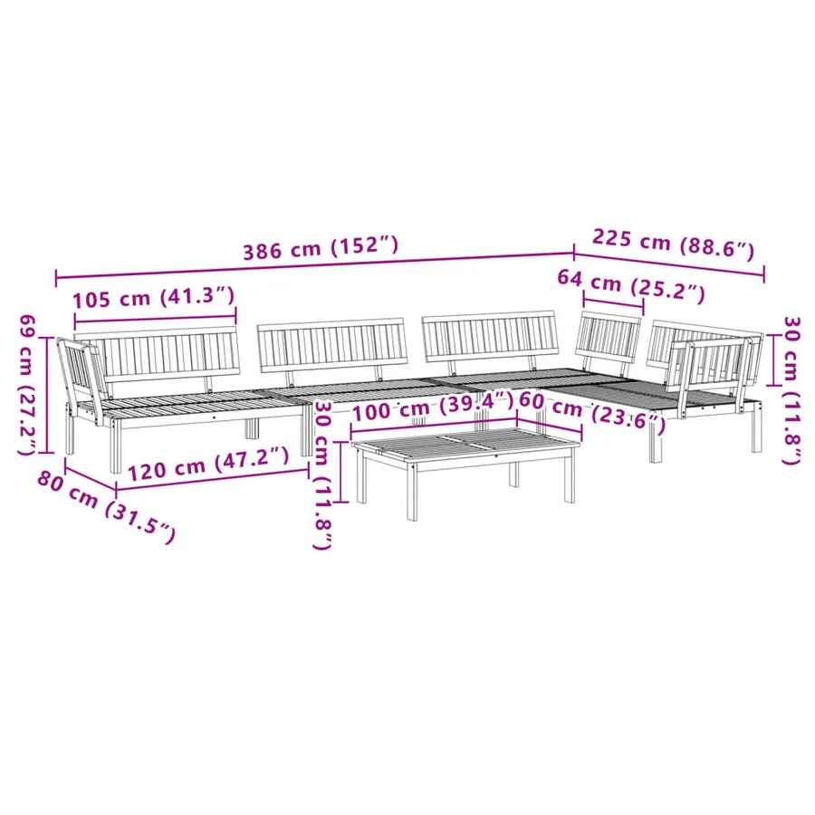 Salon palette de jardin 5 pcs bois d'acacia massif - 8