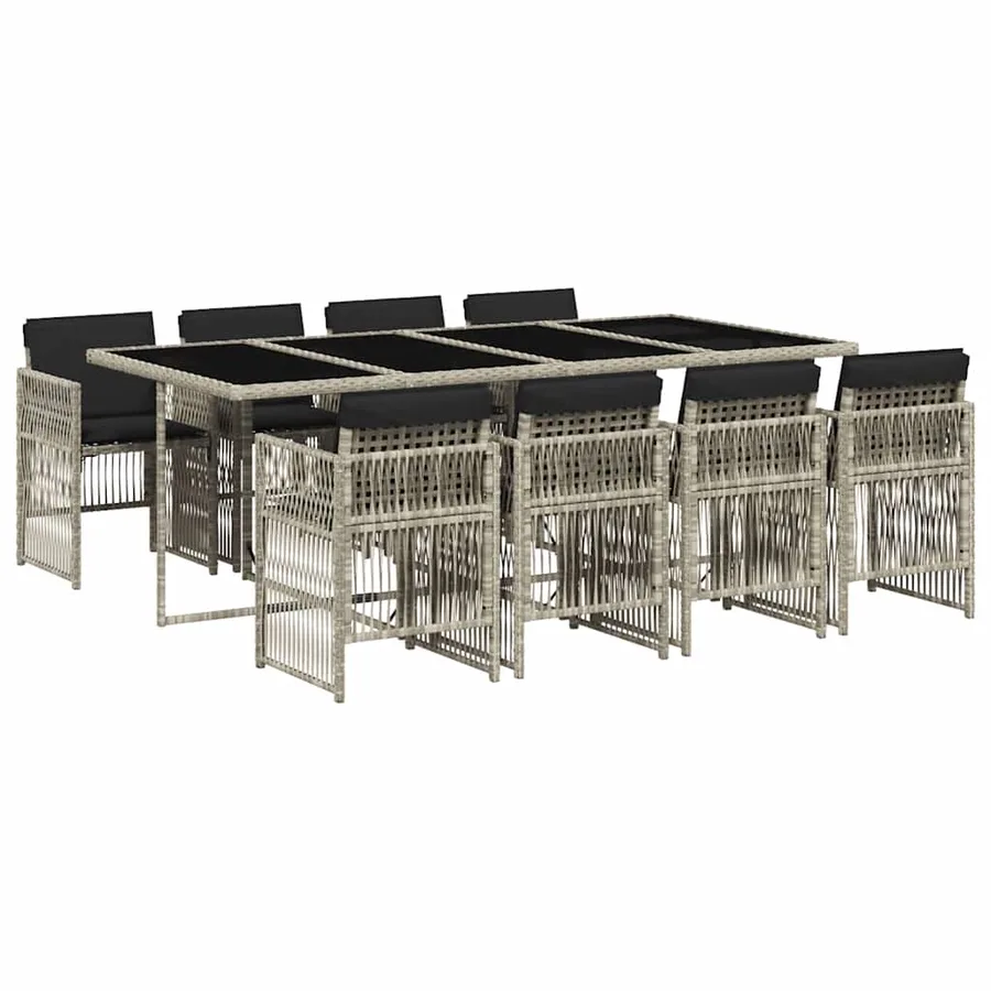 Ensemble à manger de jardin et coussins 9 pcs gris clair rotin - 2