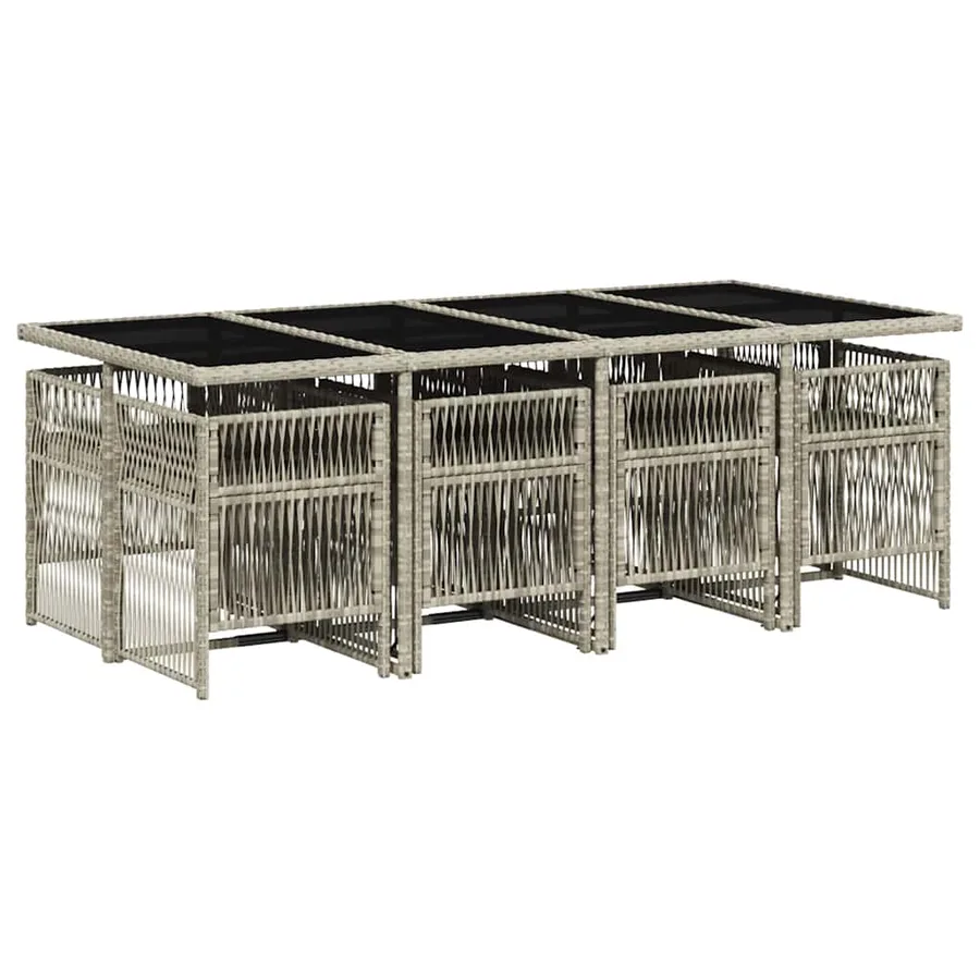 Ensemble à manger de jardin et coussins 9 pcs gris clair rotin - 3
