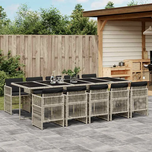 Ensemble à manger de jardin 11pcs avec coussins gris poly rotin