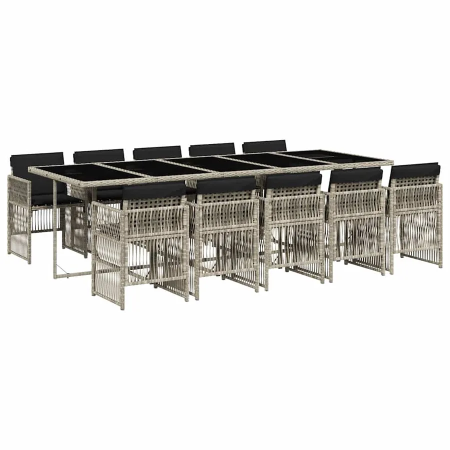 Ensemble à manger de jardin 11pcs avec coussins gris poly rotin - 2
