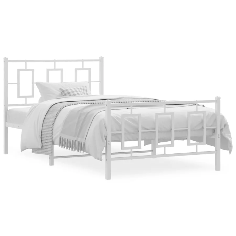Cadre de lit métal sans matelas et pied de lit blanc 100x200 cm - 2