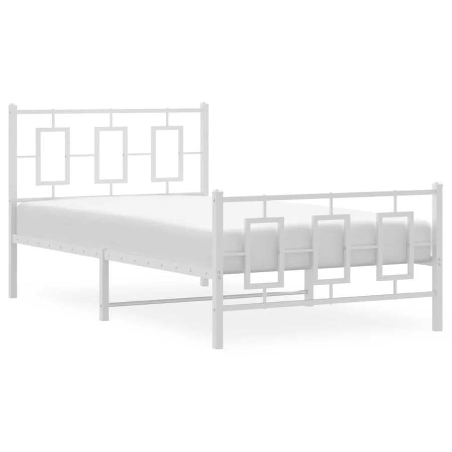 Cadre de lit métal sans matelas et pied de lit blanc 100x200 cm - 4