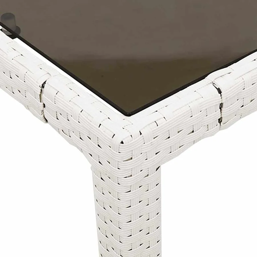 Table de jardin dessus en verre blanc 90x90x75cm résine tressée - 9