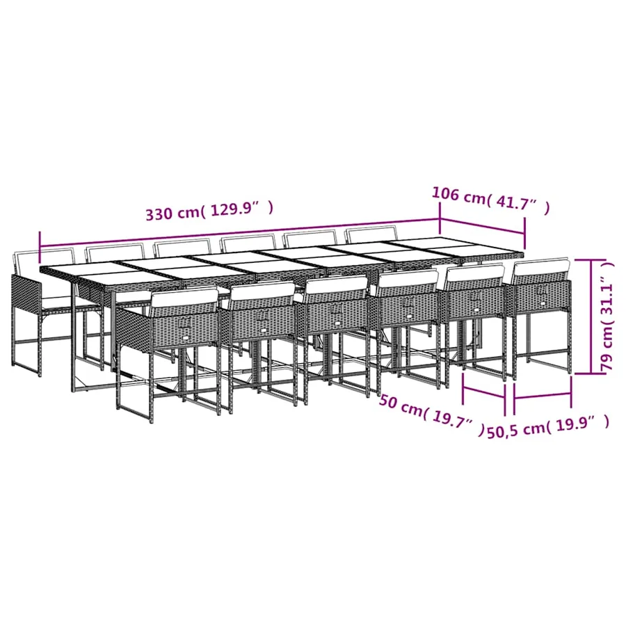 Ensemble à manger de jardin et coussins 13 pcs gris clair rotin - 8