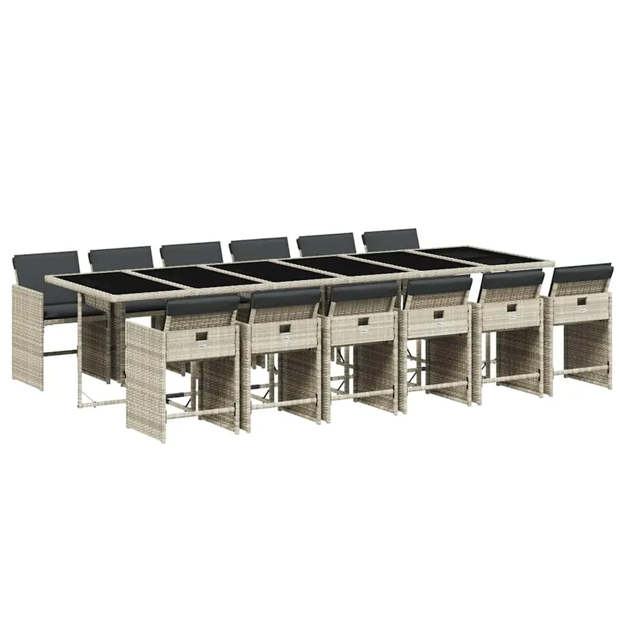 Ensemble à manger de jardin et coussins 13 pcs gris clair rotin - 2