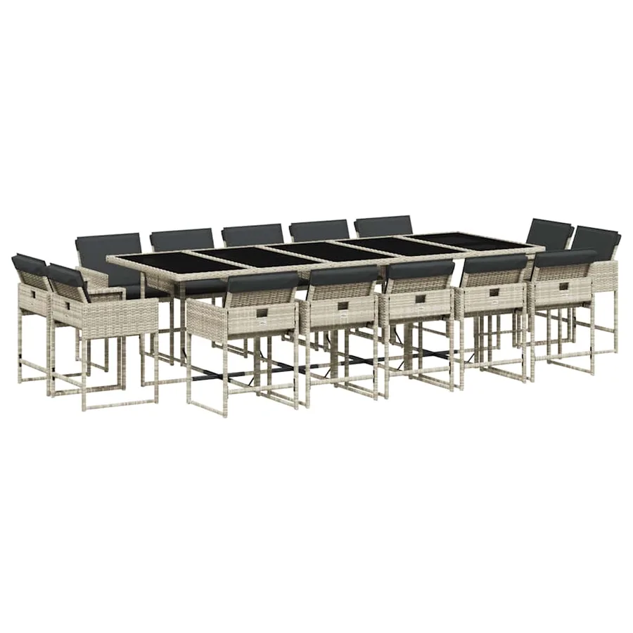 Ensemble à manger de jardin et coussins 15 pcs gris clair rotin - 2