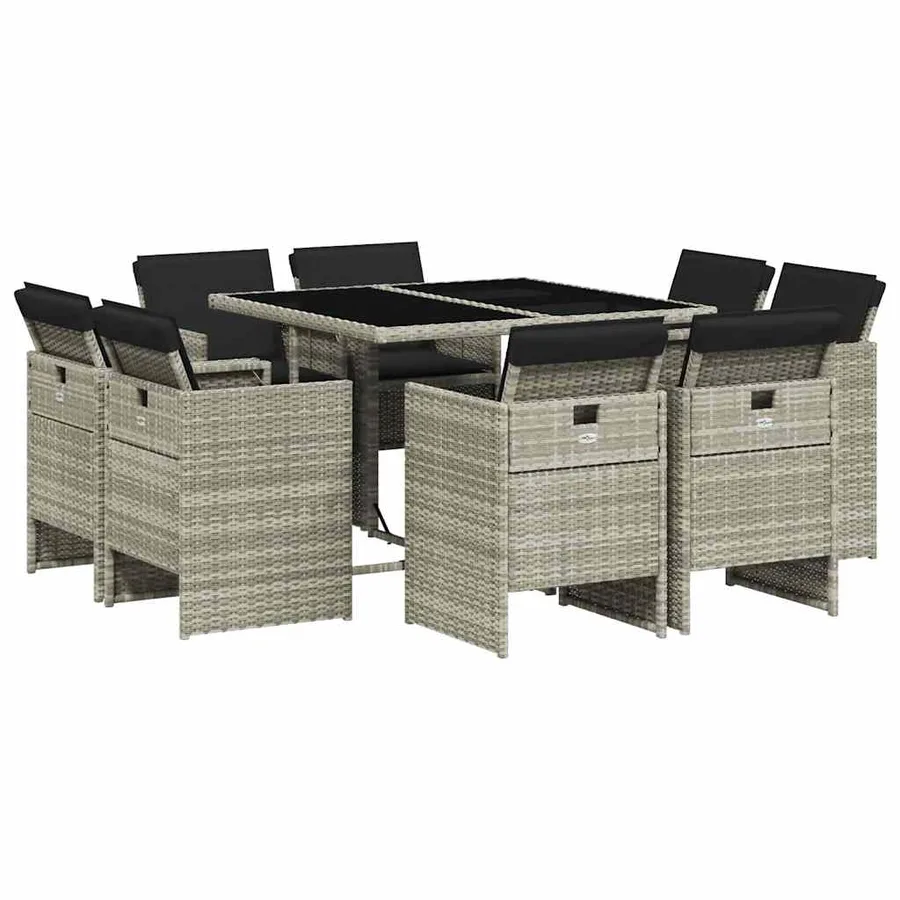 Ensemble à manger de jardin et coussins 9 pcs gris clair rotin - 2